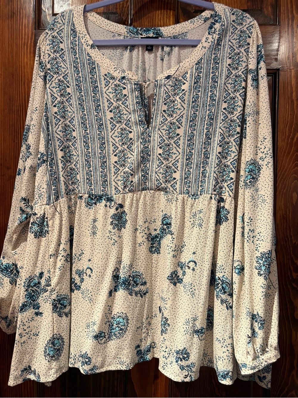 torrid Cream Blouse with Blue Floral Print